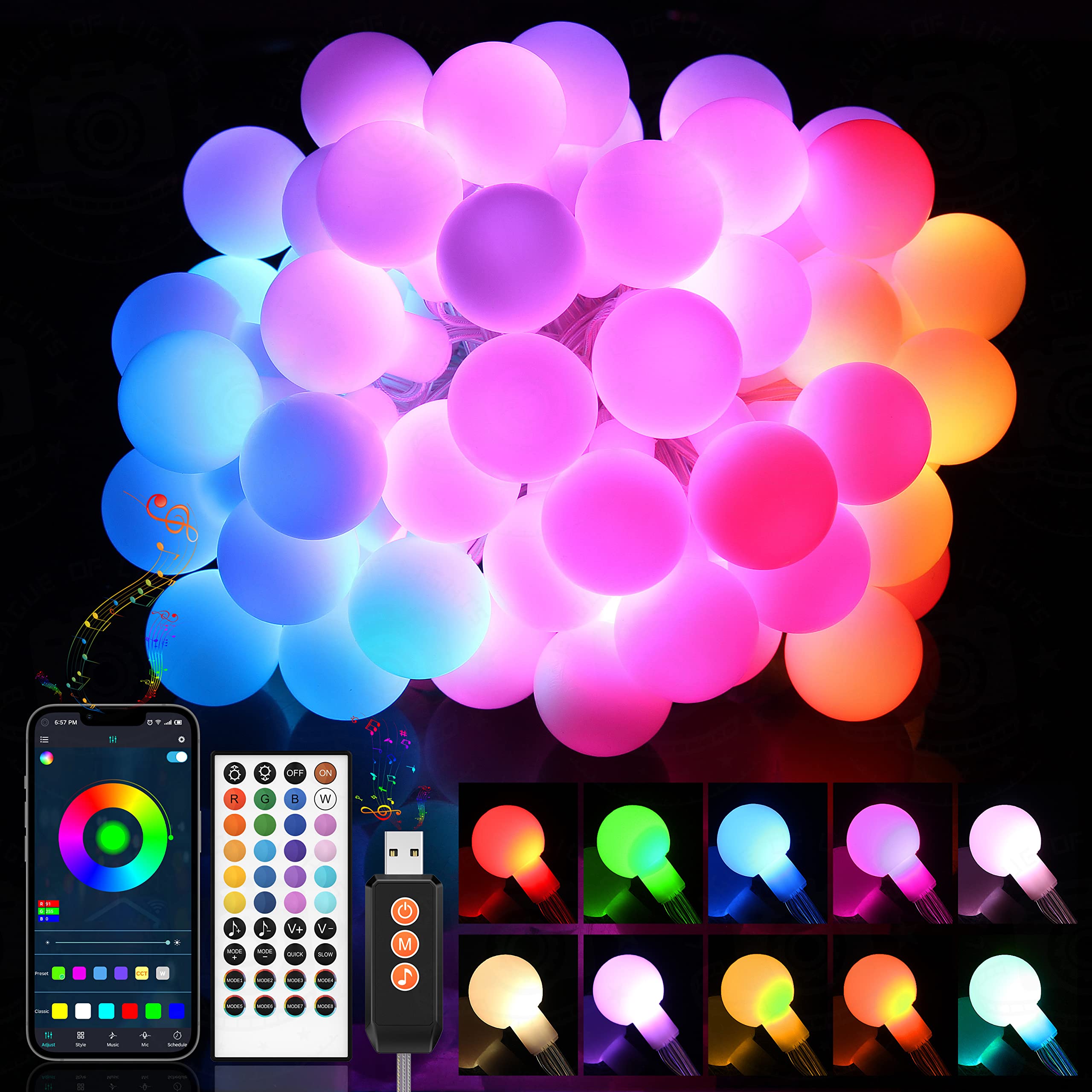 Colourthe Colorful Outdoor Globe Light String