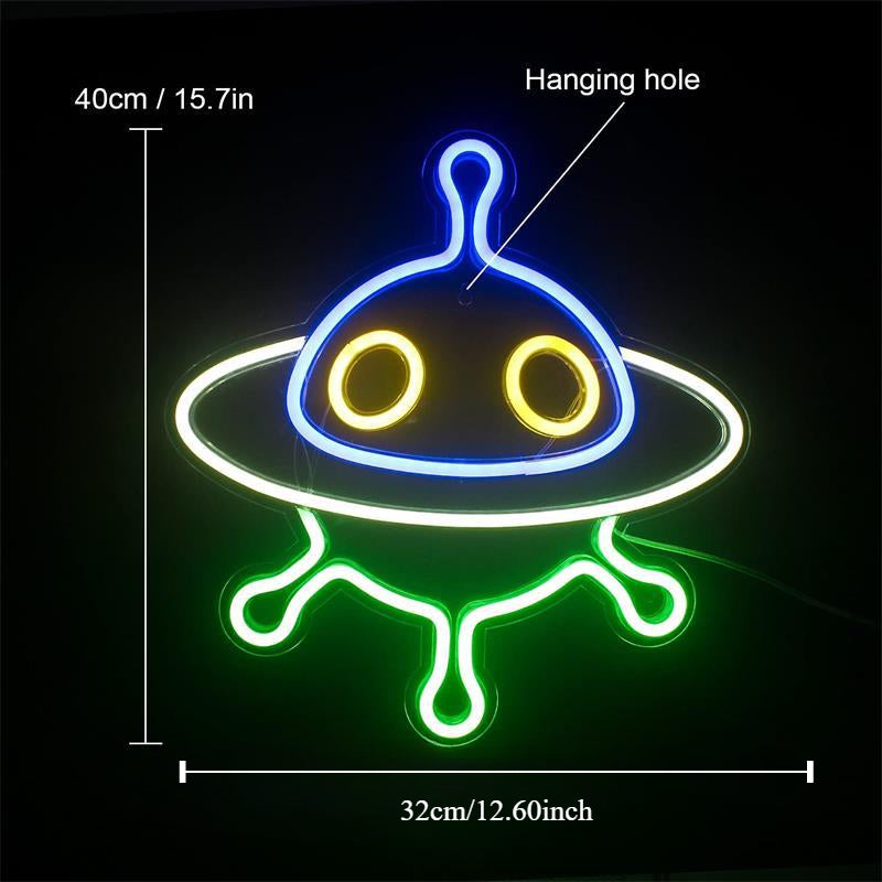 Alien UFO Spaceship LED Neon Light - Blue Neon Sign for Kids' Rooms to Bar Decor & Parties