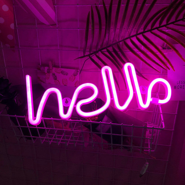 Hello sign neon welcome sign home, holiday decoration