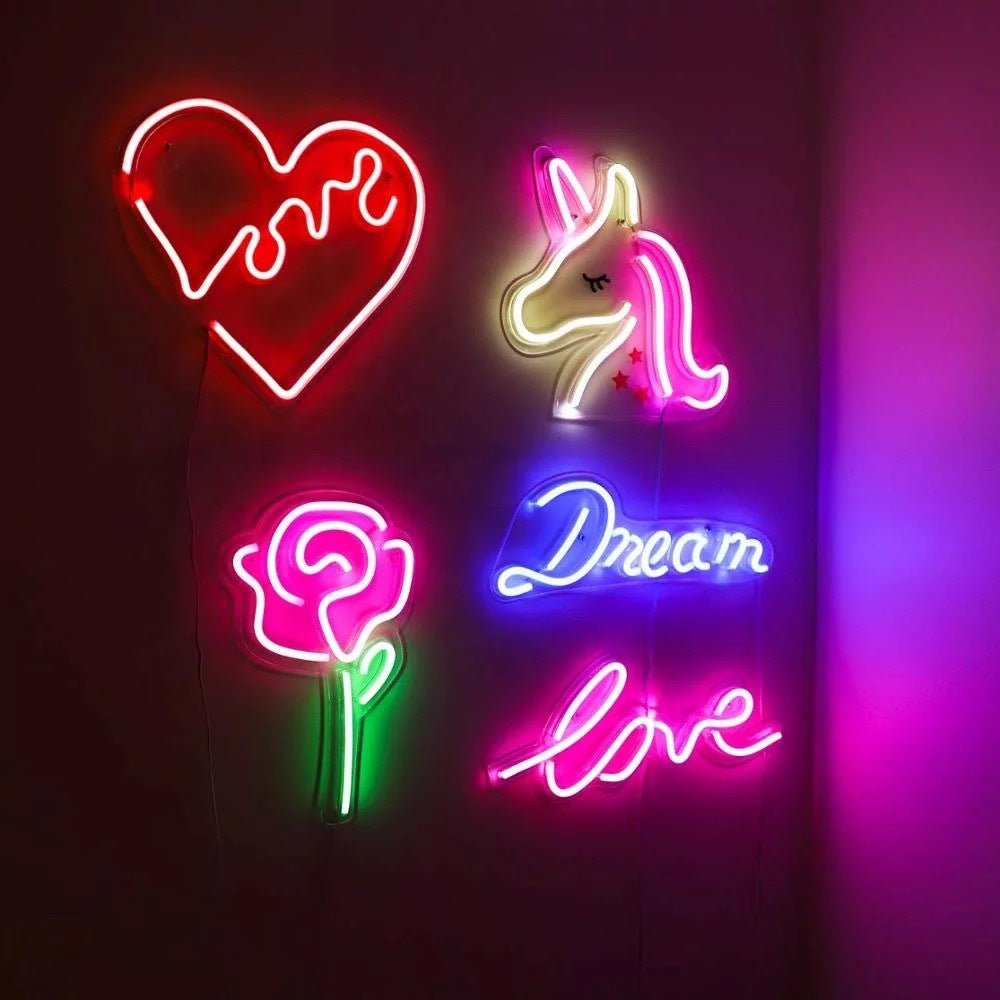 Pink Rose Flower LED Neon Sign - Flexible Silicone for Women's Room Decor