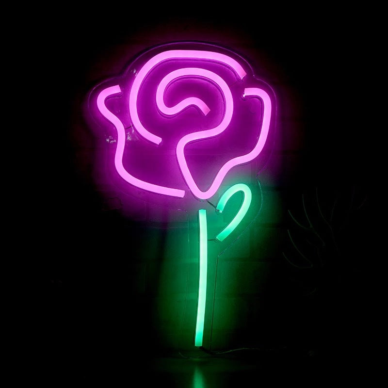 Pink Rose Flower LED Neon Sign - Flexible Silicone for Women's Room Decor