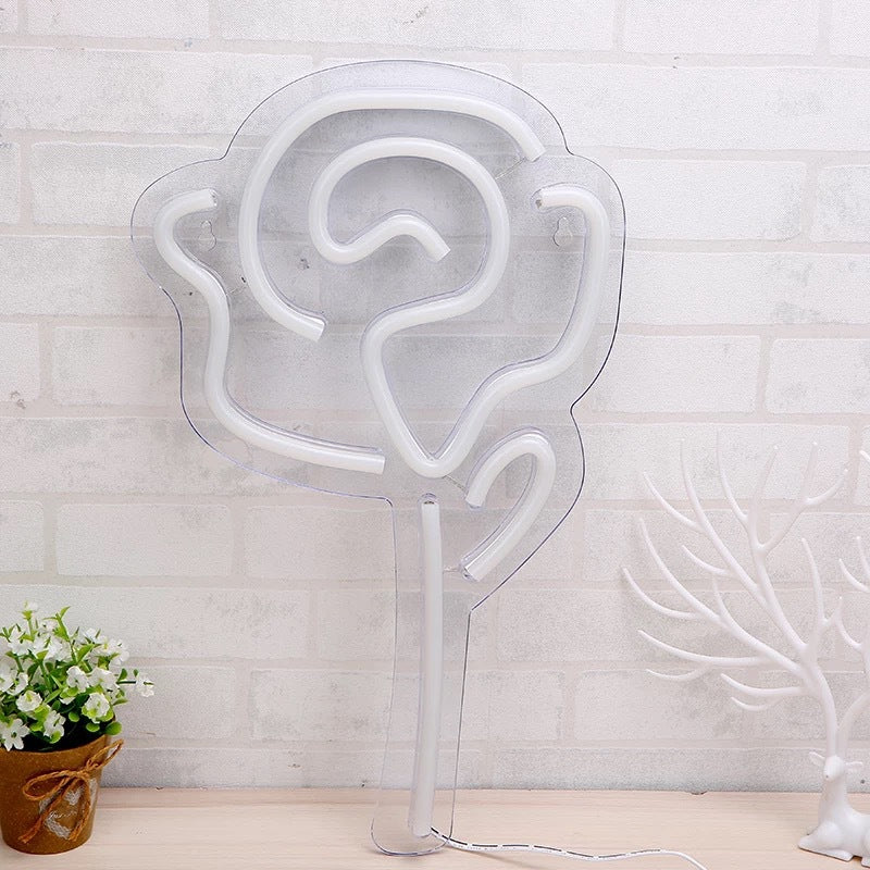 Pink Rose Flower LED Neon Sign - Flexible Silicone for Women's Room Decor