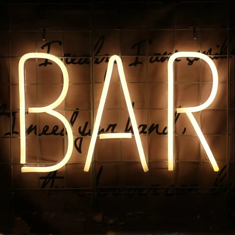 Yellow 'BAR' LED Neon Sign for Pub/Birthday Decor