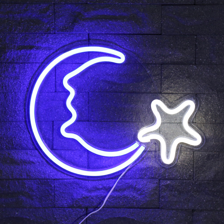 Blue Moon Star LED Neon Sign - Luminous Acrylic Decorative Light