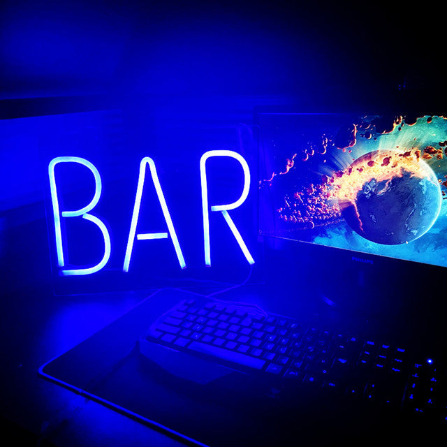 Yellow 'BAR' LED Neon Sign for Pub/Birthday Decor