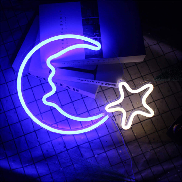 Blue Moon Star LED Neon Sign - Luminous Acrylic Decorative Light