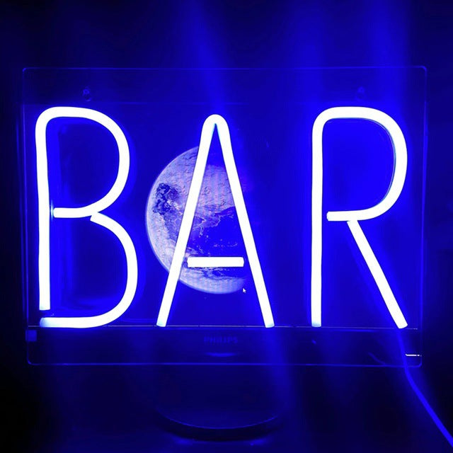 Yellow 'BAR' LED Neon Sign for Pub/Birthday Decor