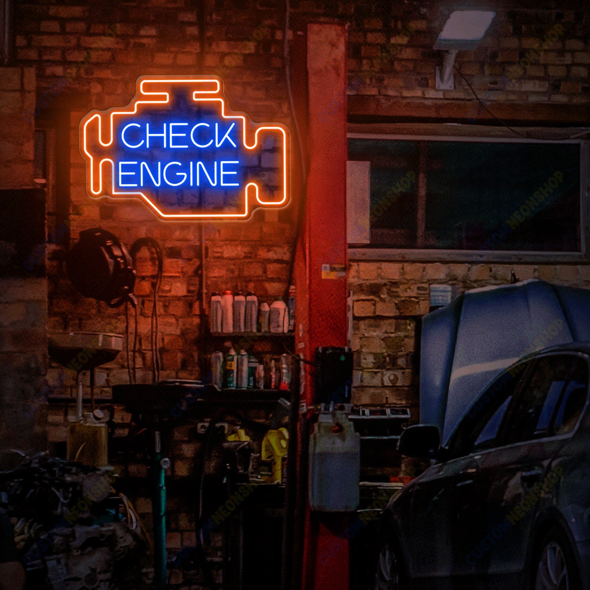 Check Engine Neon Sign, Auto Shop Signage