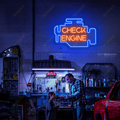 Check Engine Neon Sign, Auto Shop Signage