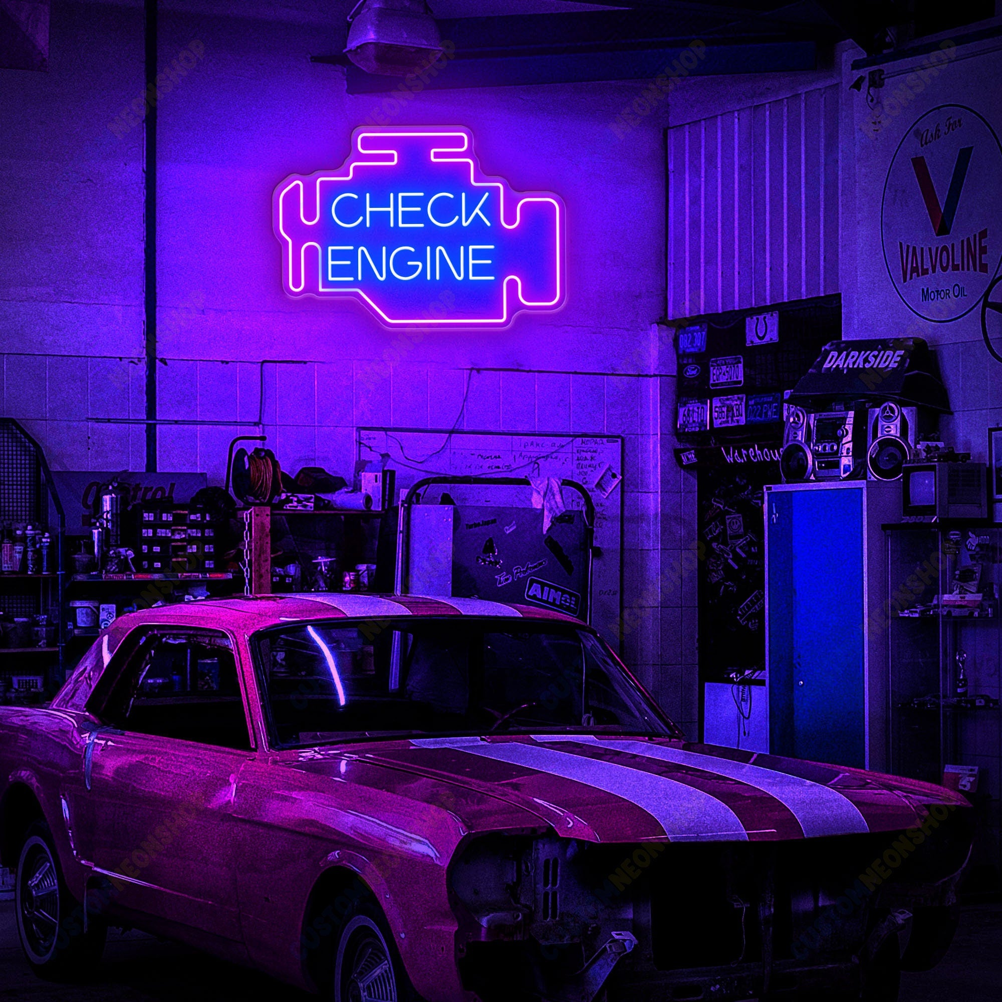 Check Engine Neon Sign, Auto Shop Signage