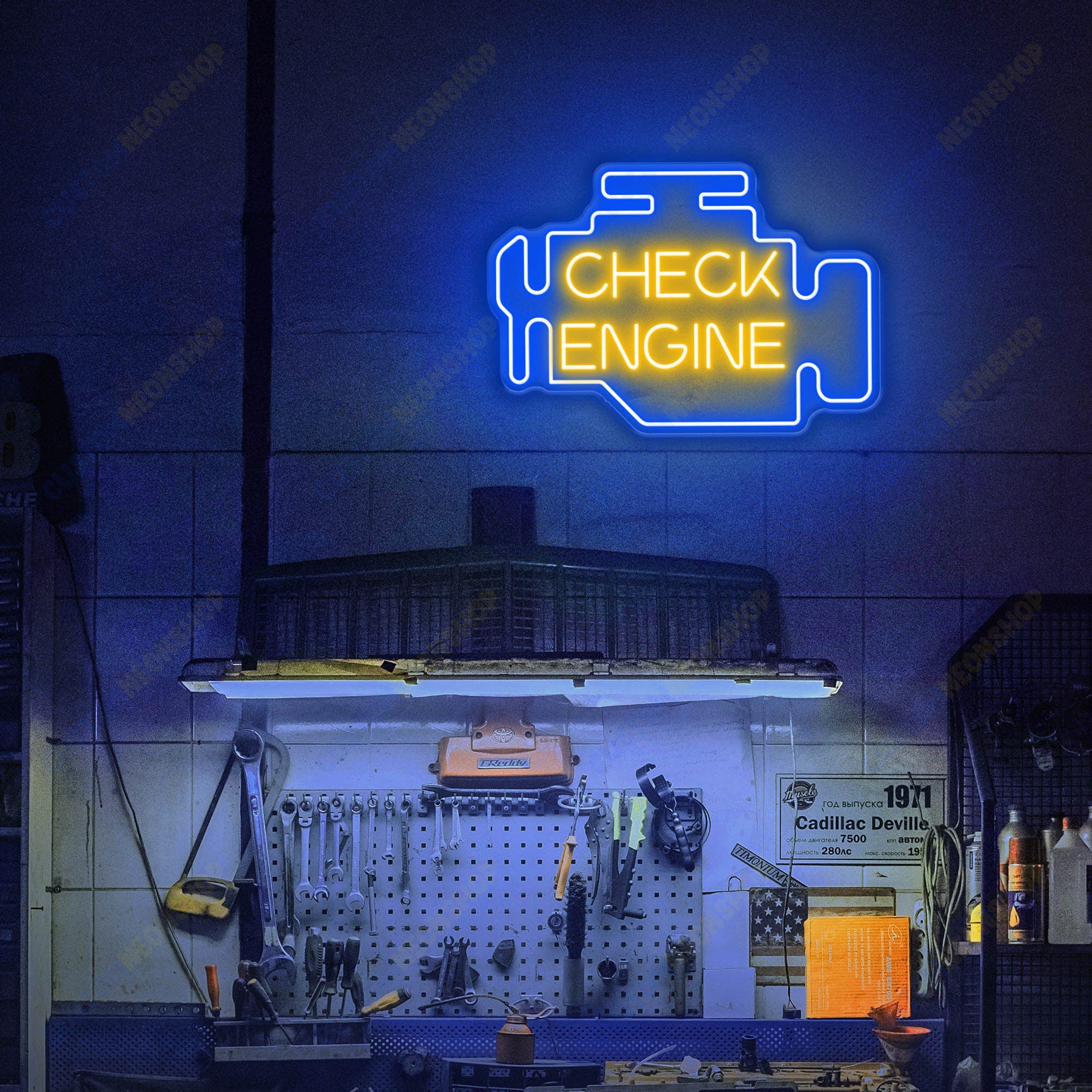 Check Engine Neon Sign, Auto Shop Signage