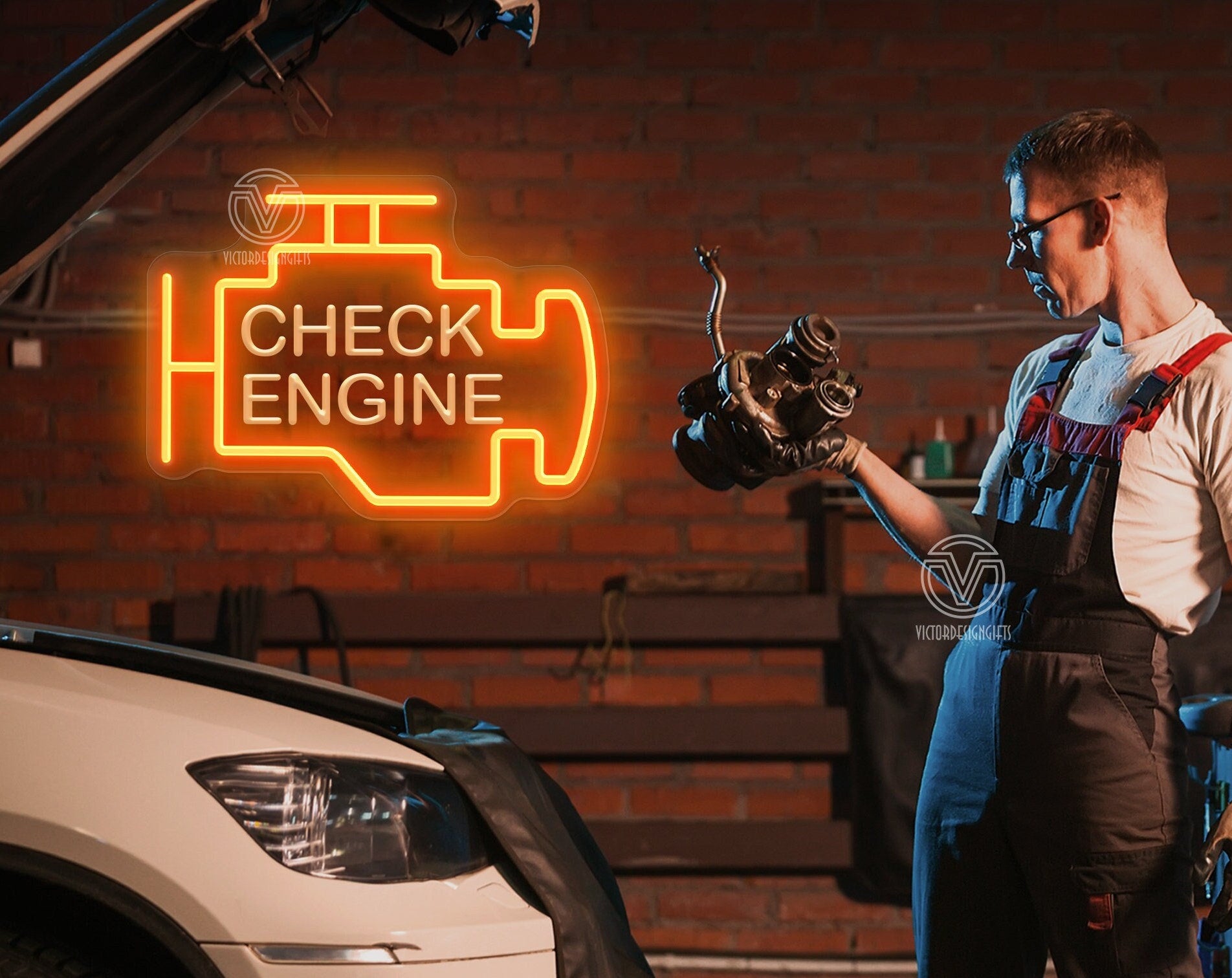 Check Engine Neon Sign, Auto Shop Signage