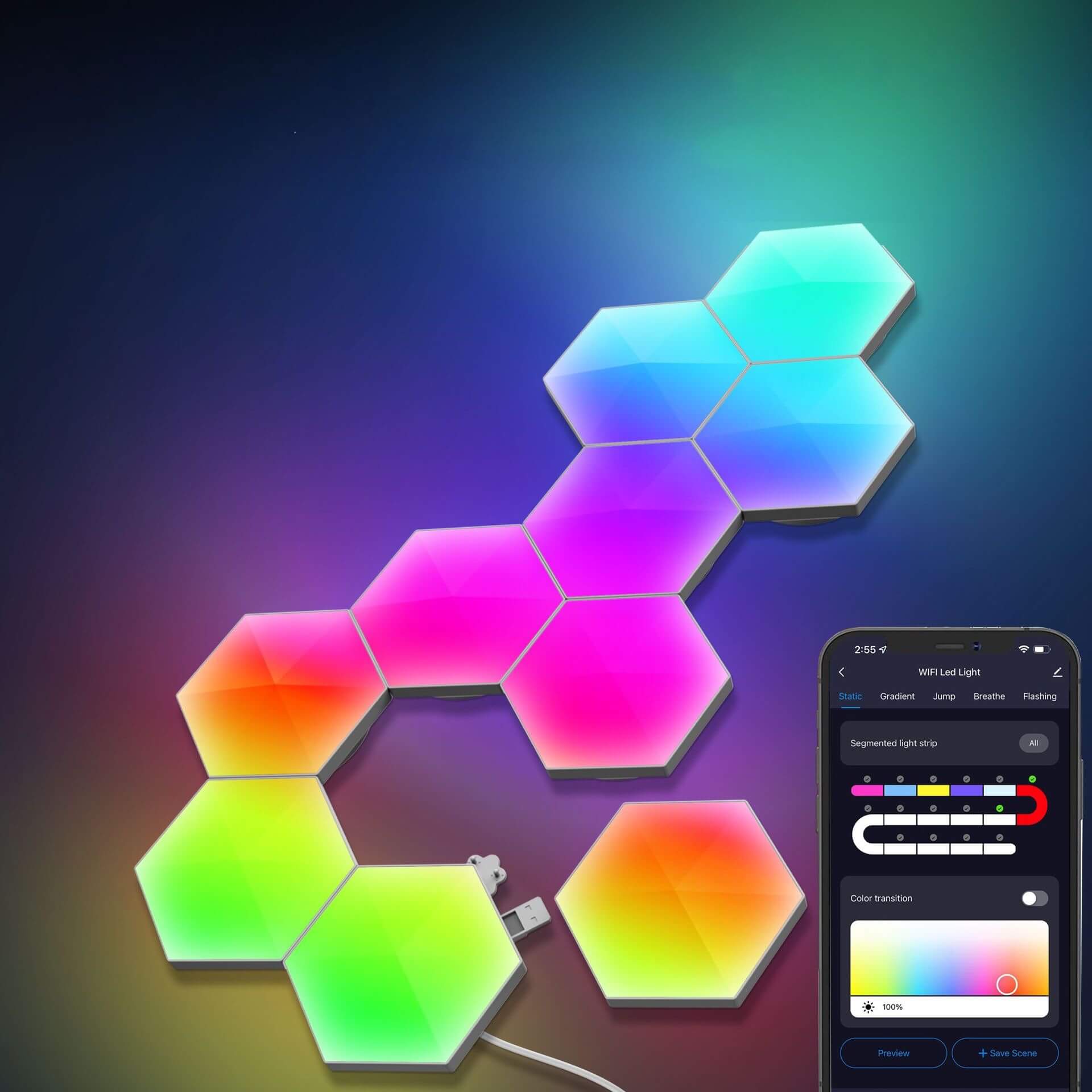 Colourthe RGB-IC Hexagonal LED Wall Lights