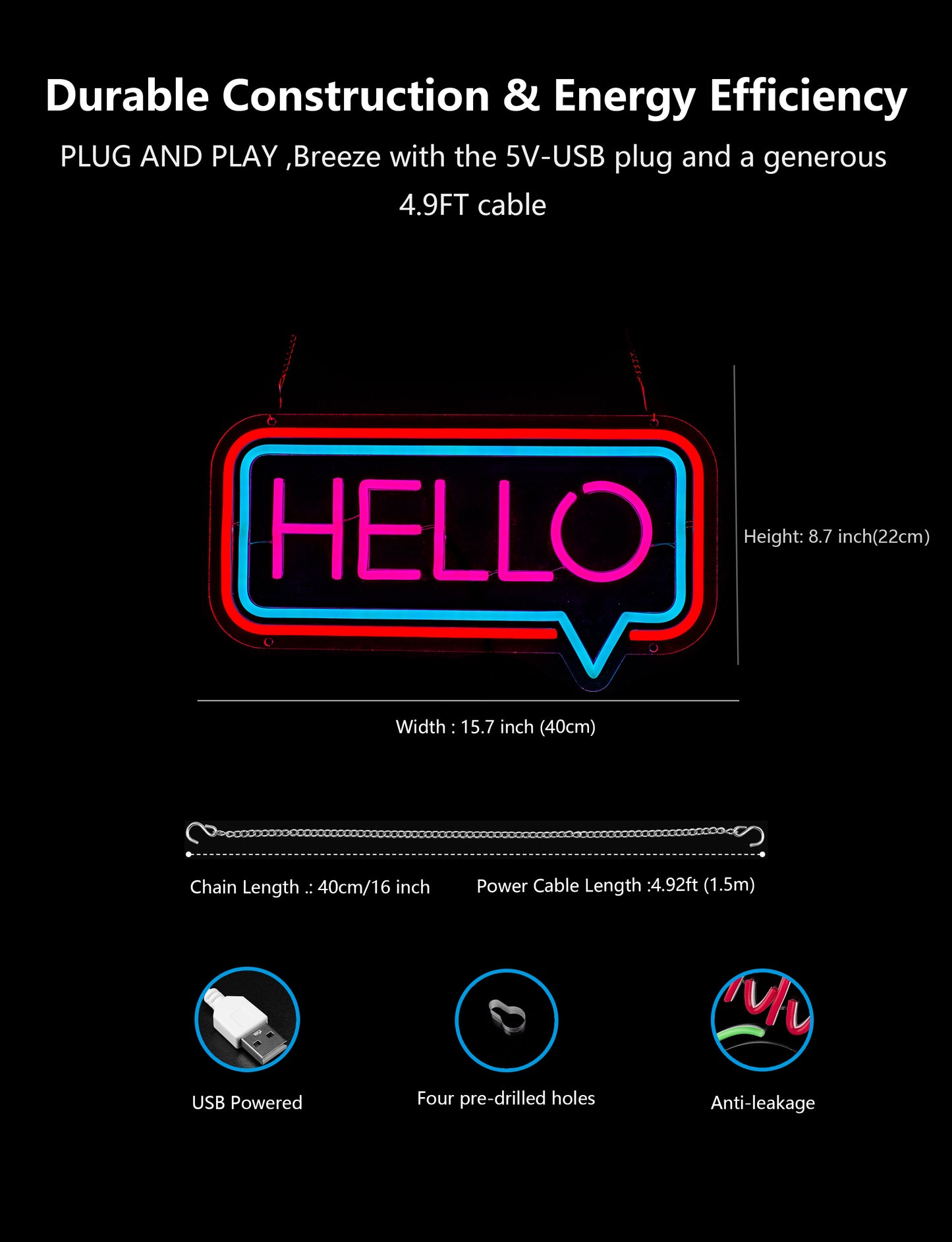 Bright LED Hello Neon Sign for Business Window