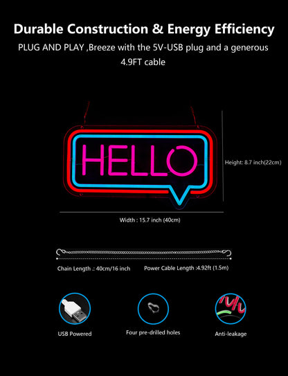 Bright LED Hello Neon Sign for Business Window