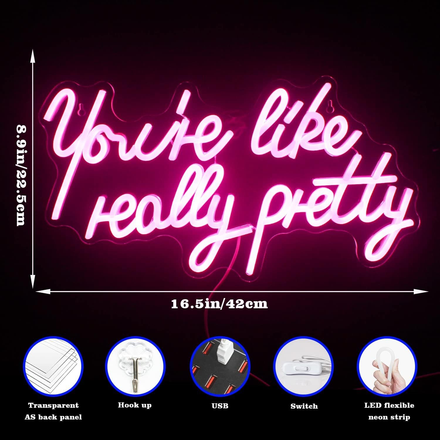 You're Like Really Pretty LED Neon Sign - Large Pink Light for Bachelorette, Birthday & Christmas Party Decor