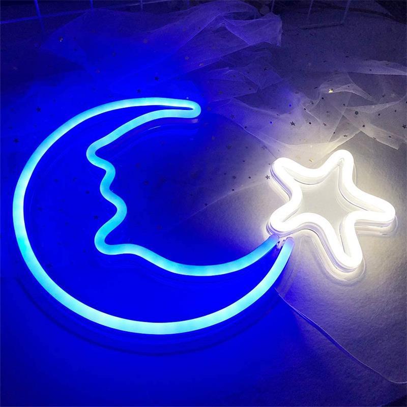 Blue Moon Star LED Neon Sign - Luminous Acrylic Decorative Light