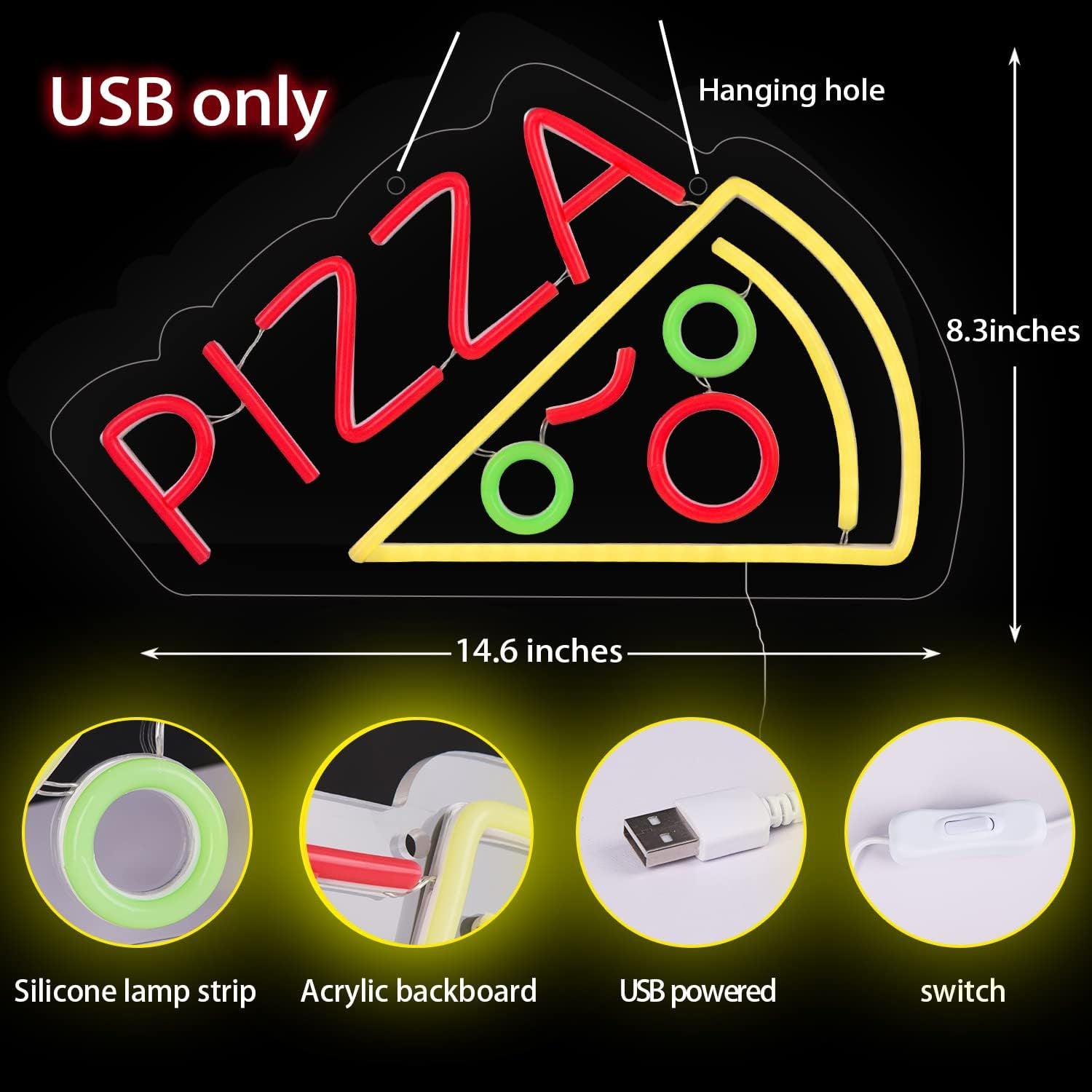 Pizza LED Neon Sign - Fun Kitchen/Shop Decor & Party Light