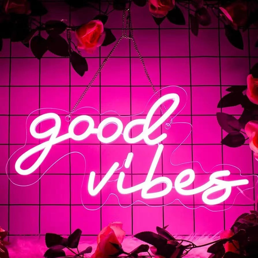 Good Vibes Neon Sign - Wall Art Light for Uplifting Ambiance in Bedrooms, Bars & Party Venues