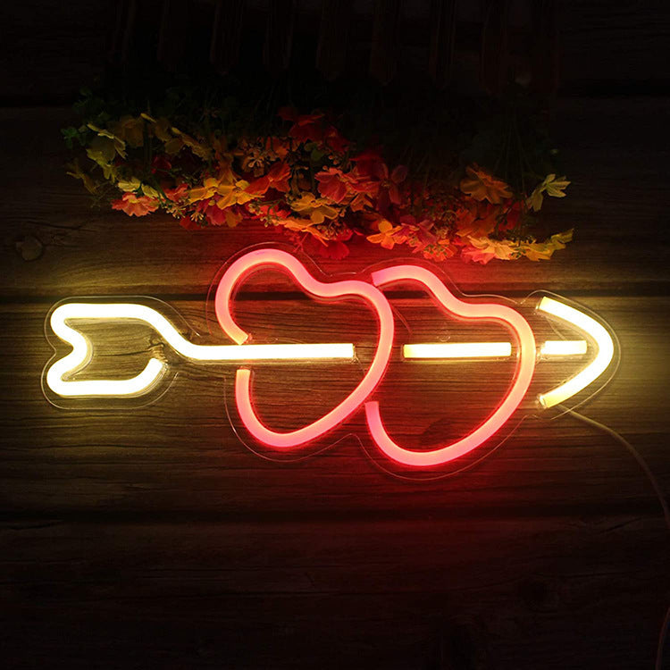 Heart Arrow LED Neon Sign - Warm White & Red, Romantic Decor for Bedrooms to Weddings & Parties