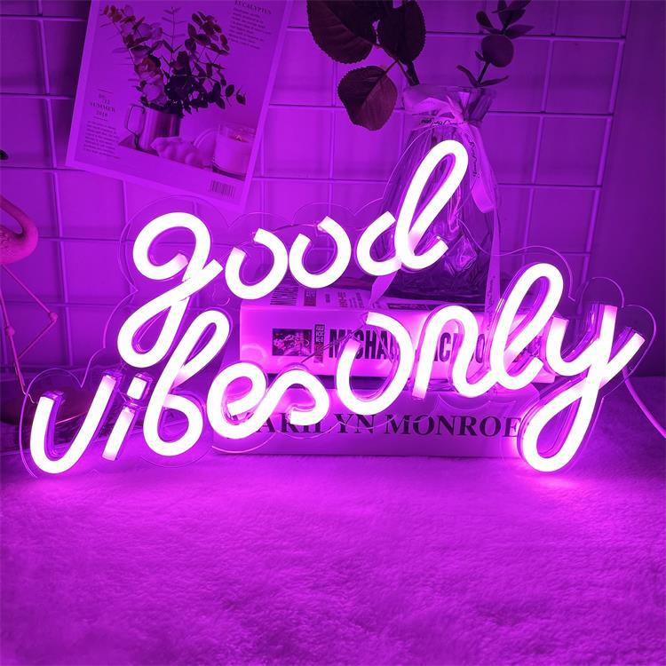 Cachito 'Good Vibes Only' LED Neon Sign - Pink USB-Operated Adjustable Brightness Neon Light for Diverse Occasions