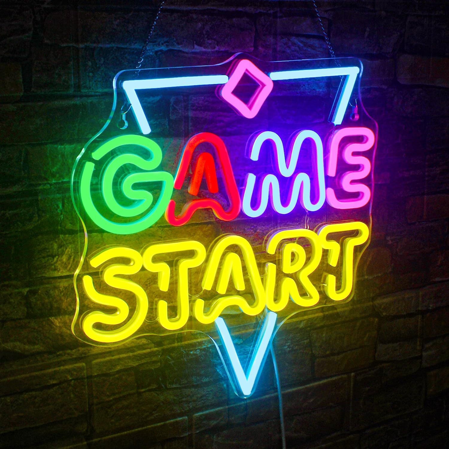 Game Start LED Neon Sign - USB-Powered Wall Hanging for Game Room & Party Decor