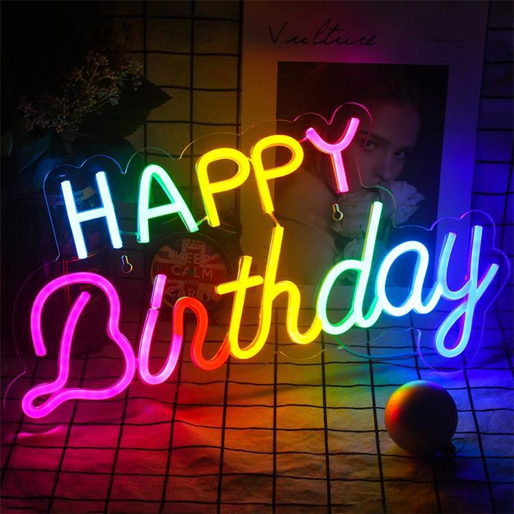 Happy Birthday LED Neon Sign - Acrylic Panel Decorative Light for Celebrations