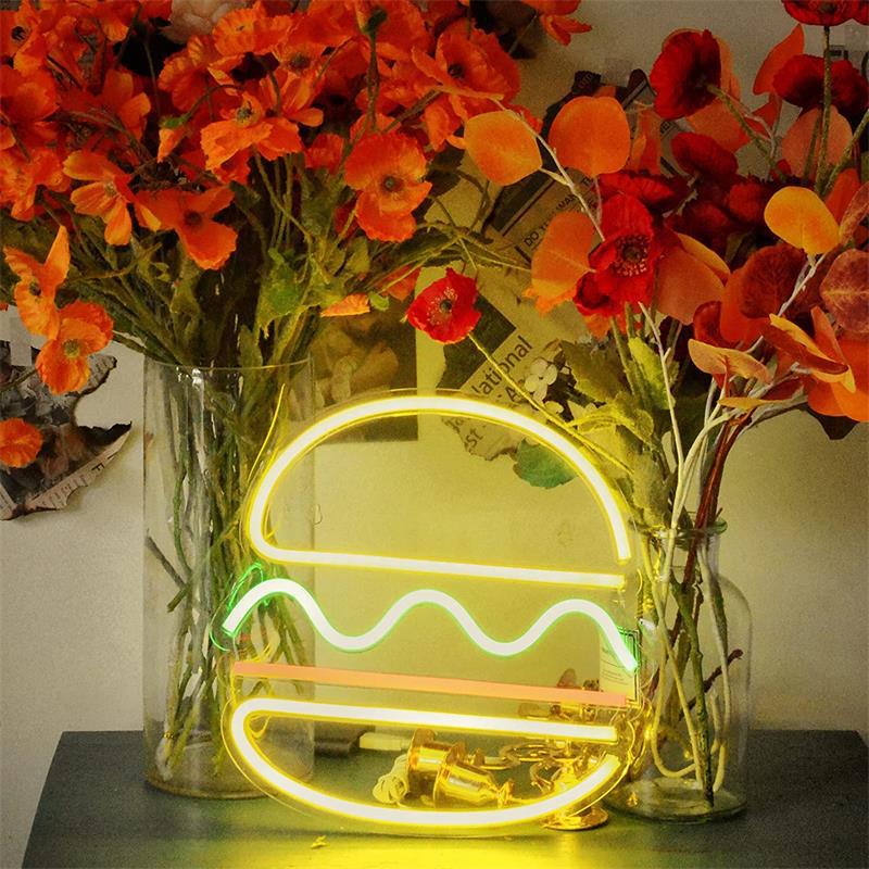 Hamburger LED Neon Night Light Sign - Perfect Wall Decor for Home Bars, Shops & Pubs