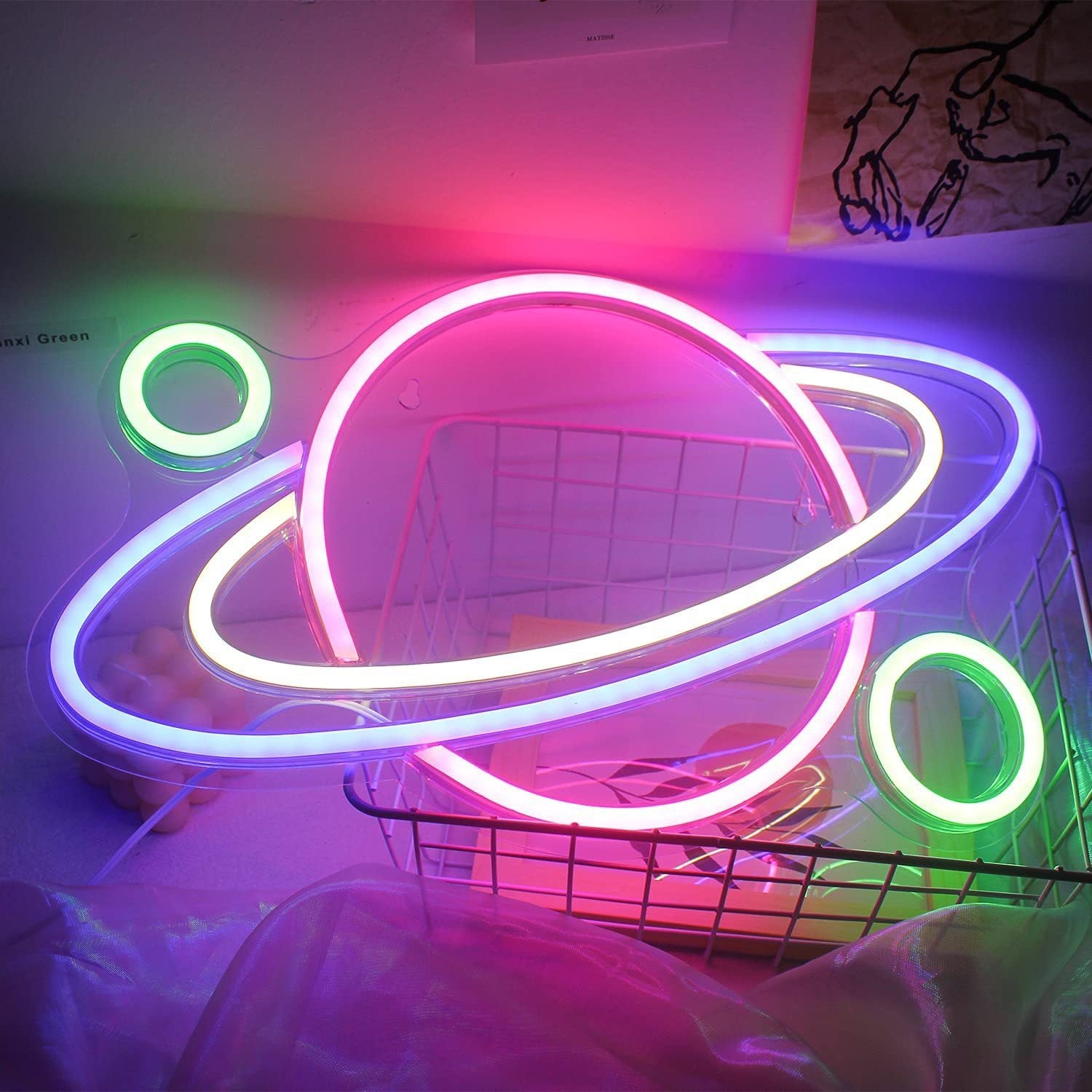 LED Party Planet Neon Sign - Decorative USB Night Light