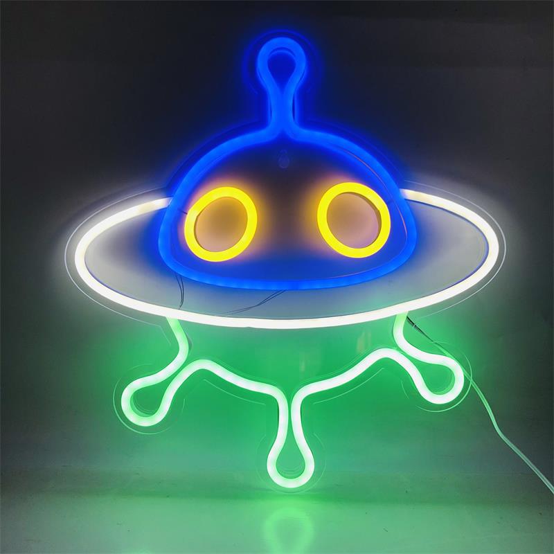 Alien UFO Spaceship LED Neon Light - Blue Neon Sign for Kids' Rooms to Bar Decor & Parties