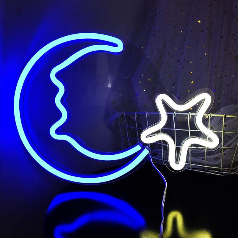 Blue Moon Star LED Neon Sign - Luminous Acrylic Decorative Light