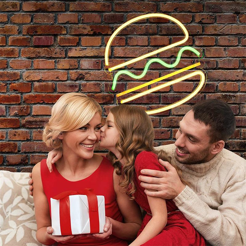 Hamburger LED Neon Night Light Sign - Perfect Wall Decor for Home Bars, Shops & Pubs