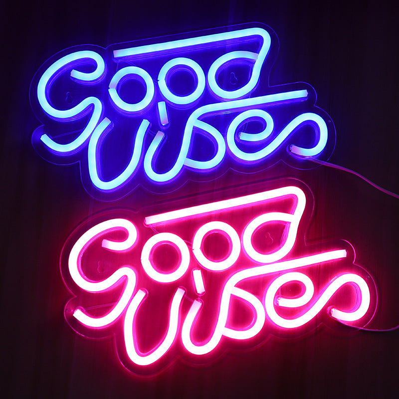 Good Vibes Neon Sign - Wall Light Art for Bedroom to Bar/Pub Decor & Positive Atmosphere