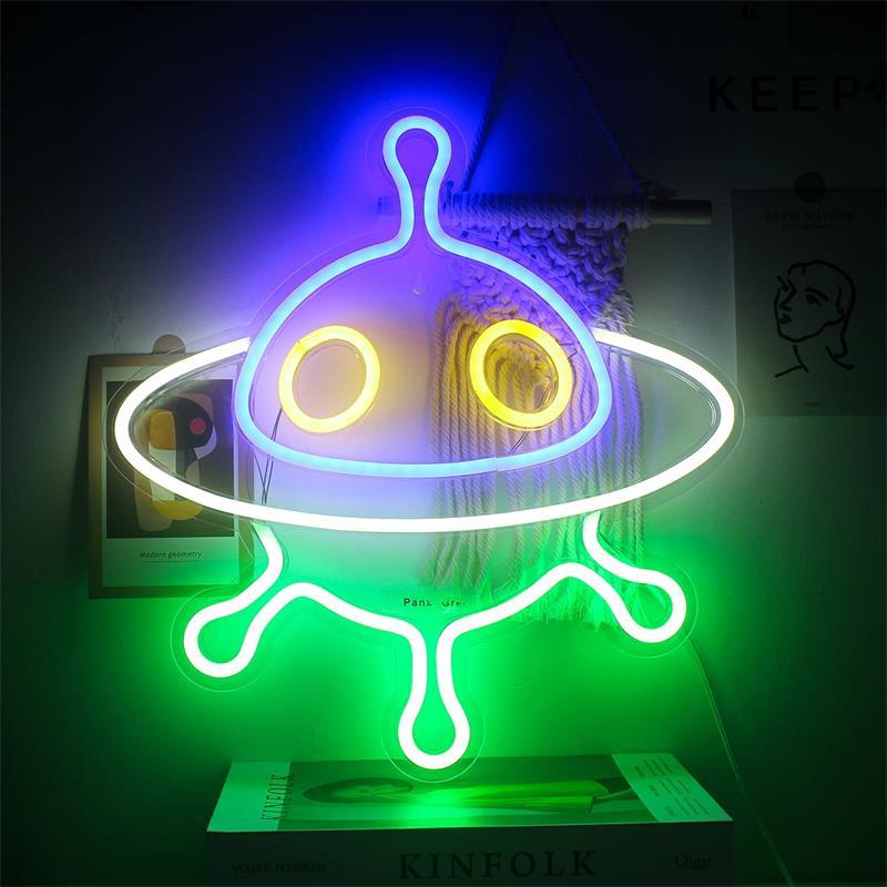 Alien UFO Spaceship LED Neon Light - Blue Neon Sign for Kids' Rooms to Bar Decor & Parties