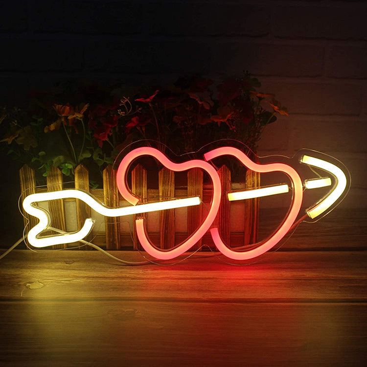 Heart Arrow LED Neon Sign - Warm White & Red, Romantic Decor for Bedrooms to Weddings & Parties