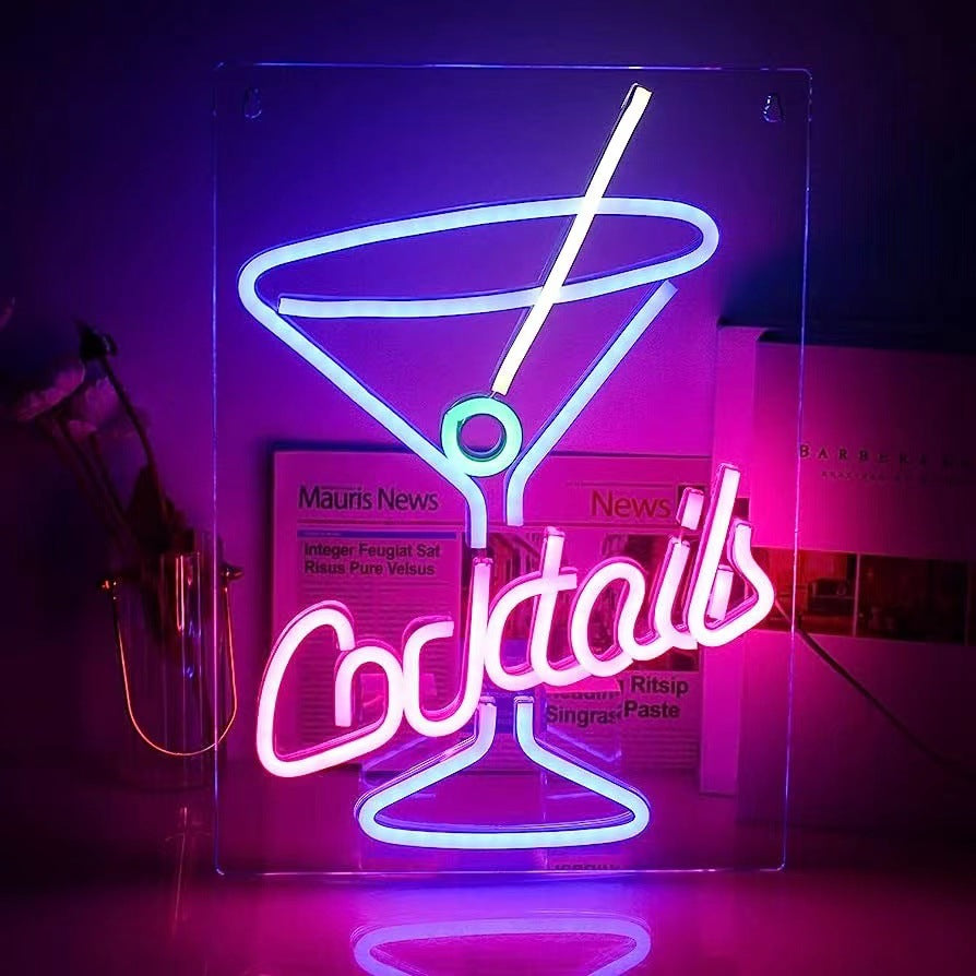 Dual-Color LED Cocktails Glass Neon Sign for Bar Decor