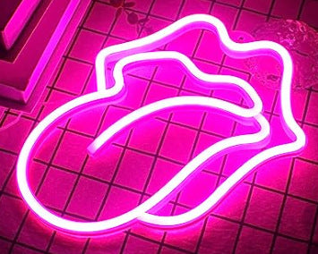 Pink Lips LED Neon Sign - USB-Powered Night Light for Party/Bar Decor & Occasions