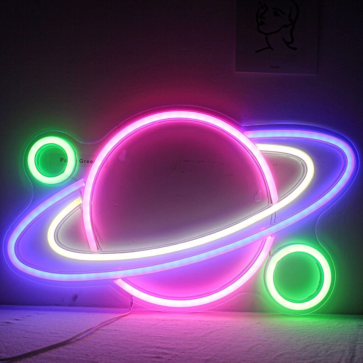 LED Party Planet Neon Sign - Decorative USB Night Light