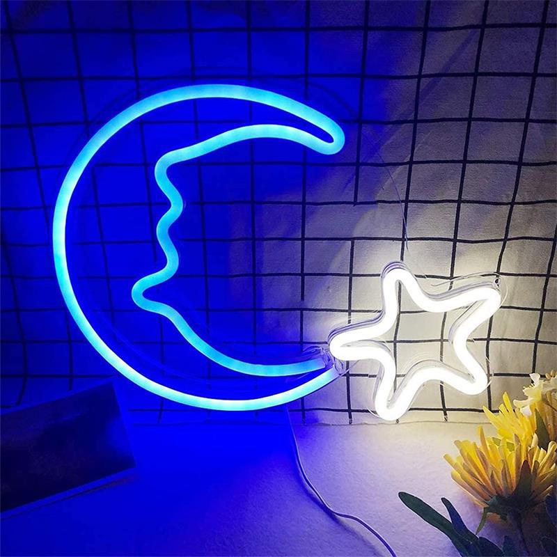 Blue Moon Star LED Neon Sign - Luminous Acrylic Decorative Light