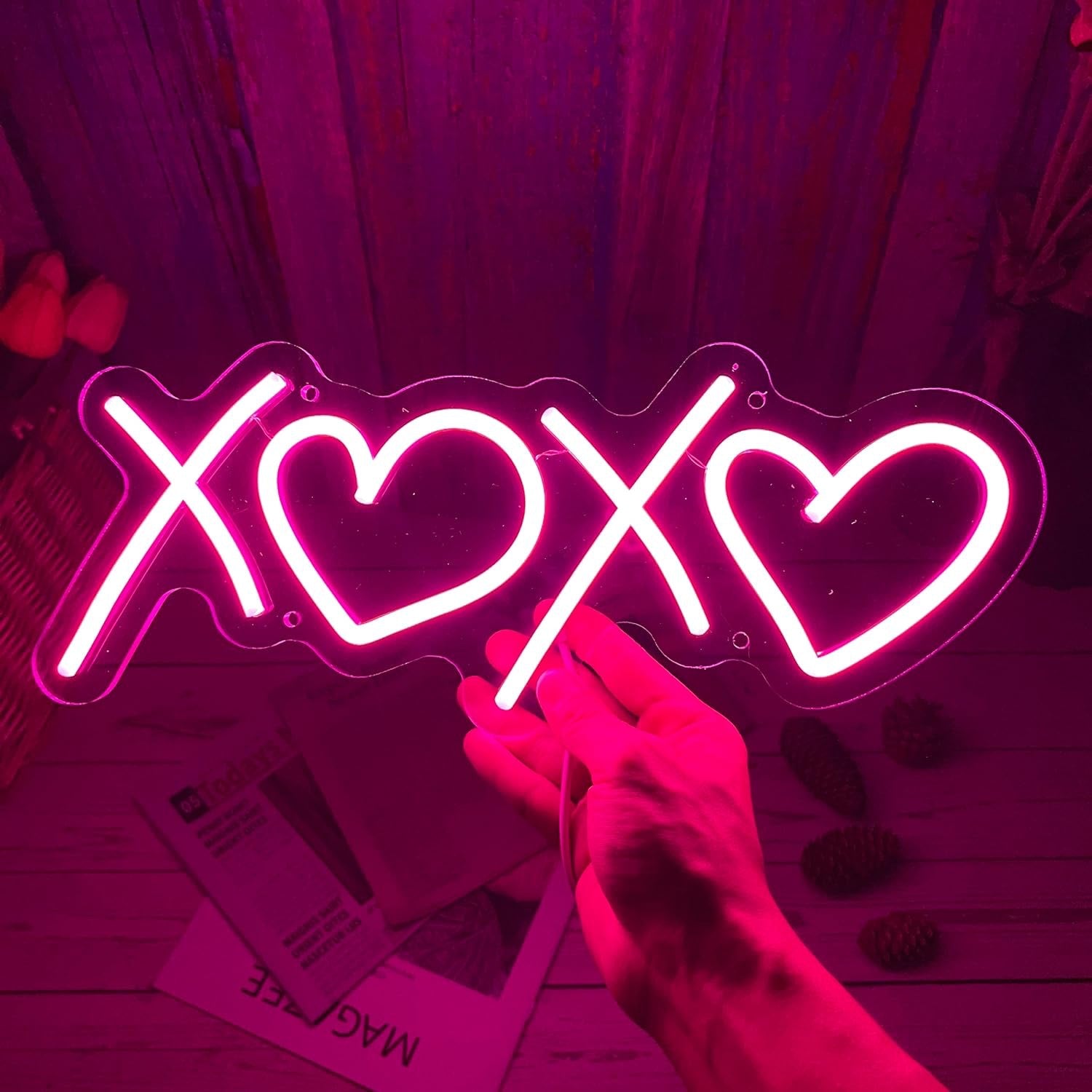 Pink Neon Sign - Aesthetic USB-Operated LED Light for Bedroom/Gaming Decor & Birthday Gifts (X0X0)