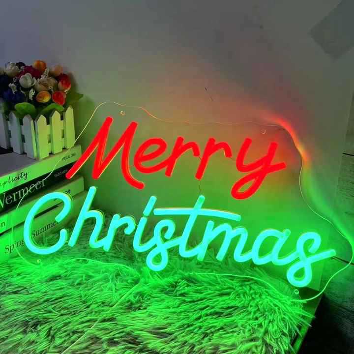 Merry Christmas Dimmable LED Neon Sign - USB Powered for Home/Party Decor