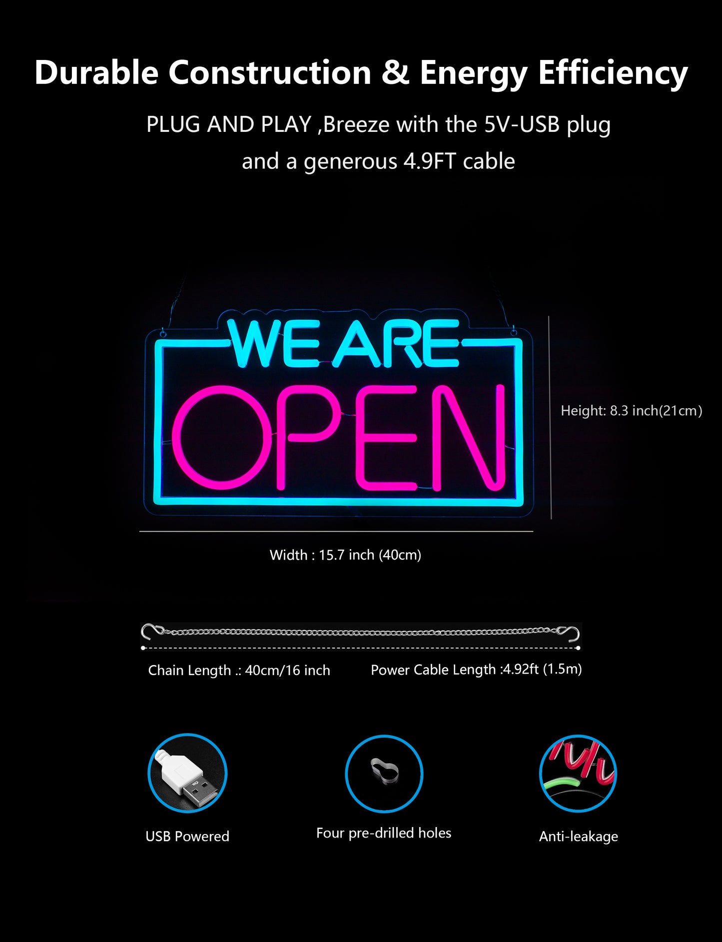 Bright LED Neon Open Sign for Business Window