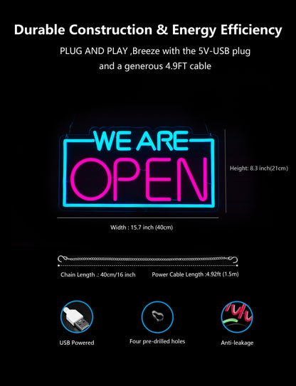 Bright LED Neon Open Sign for Business Window