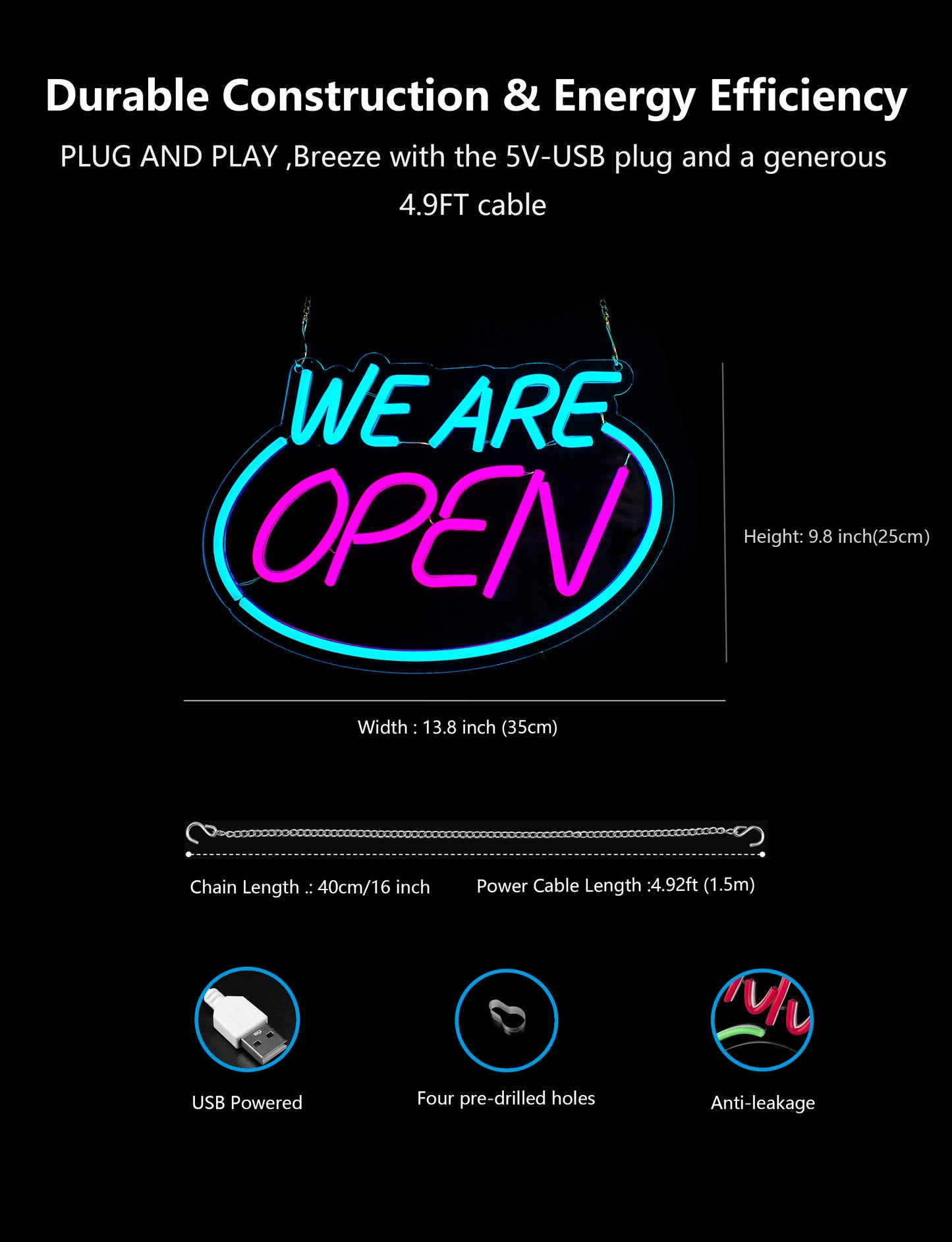 Bright LED Neon Open Sign for Business Window