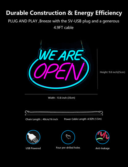 Bright LED Neon Open Sign for Business Window