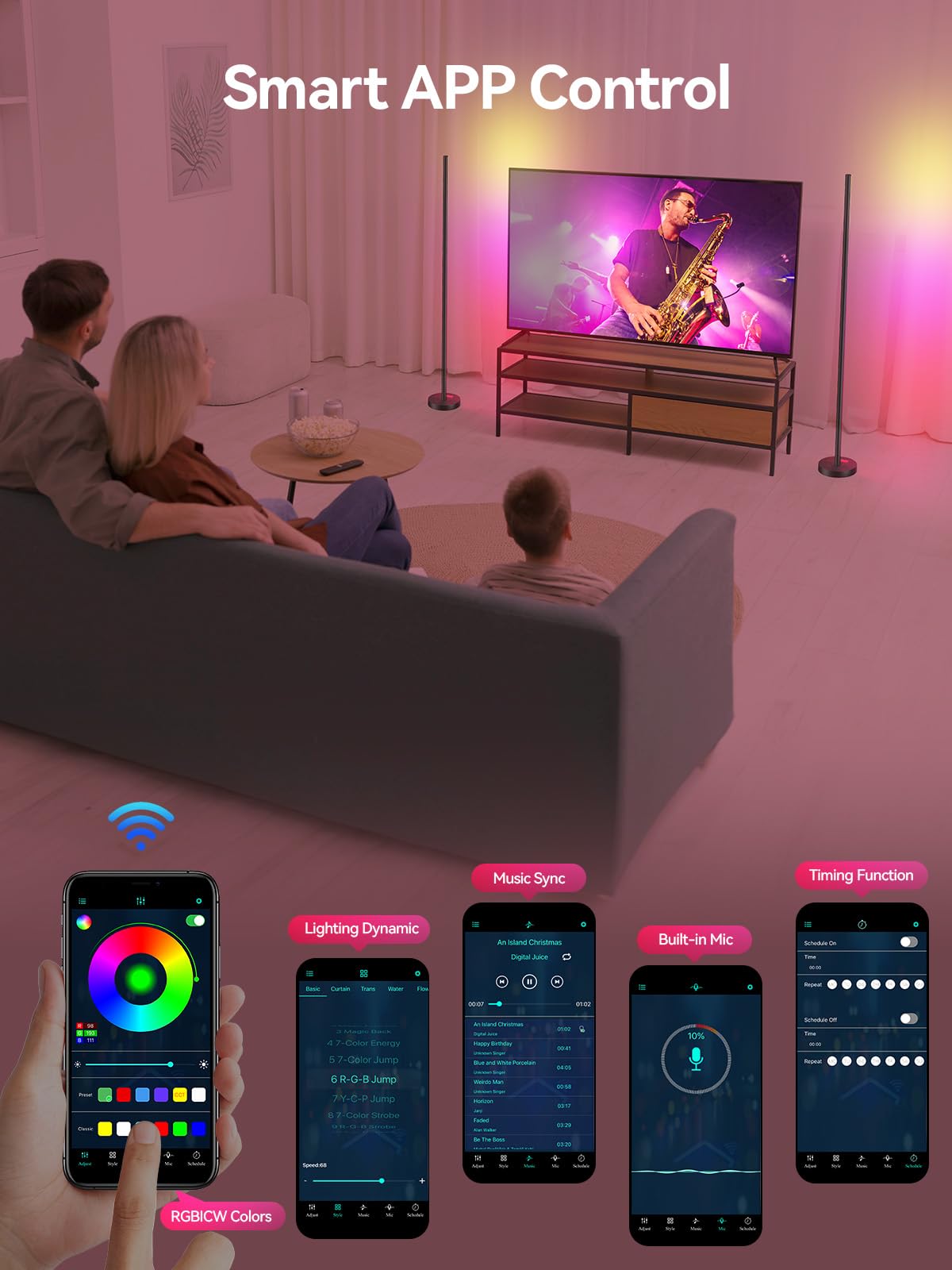 Colourthe Smart RGBICW LED Corner Floor Lamp ((Pair))