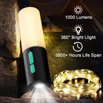 Camping String Lights,33Ft Light with Lanterns (4 in 1 Design)