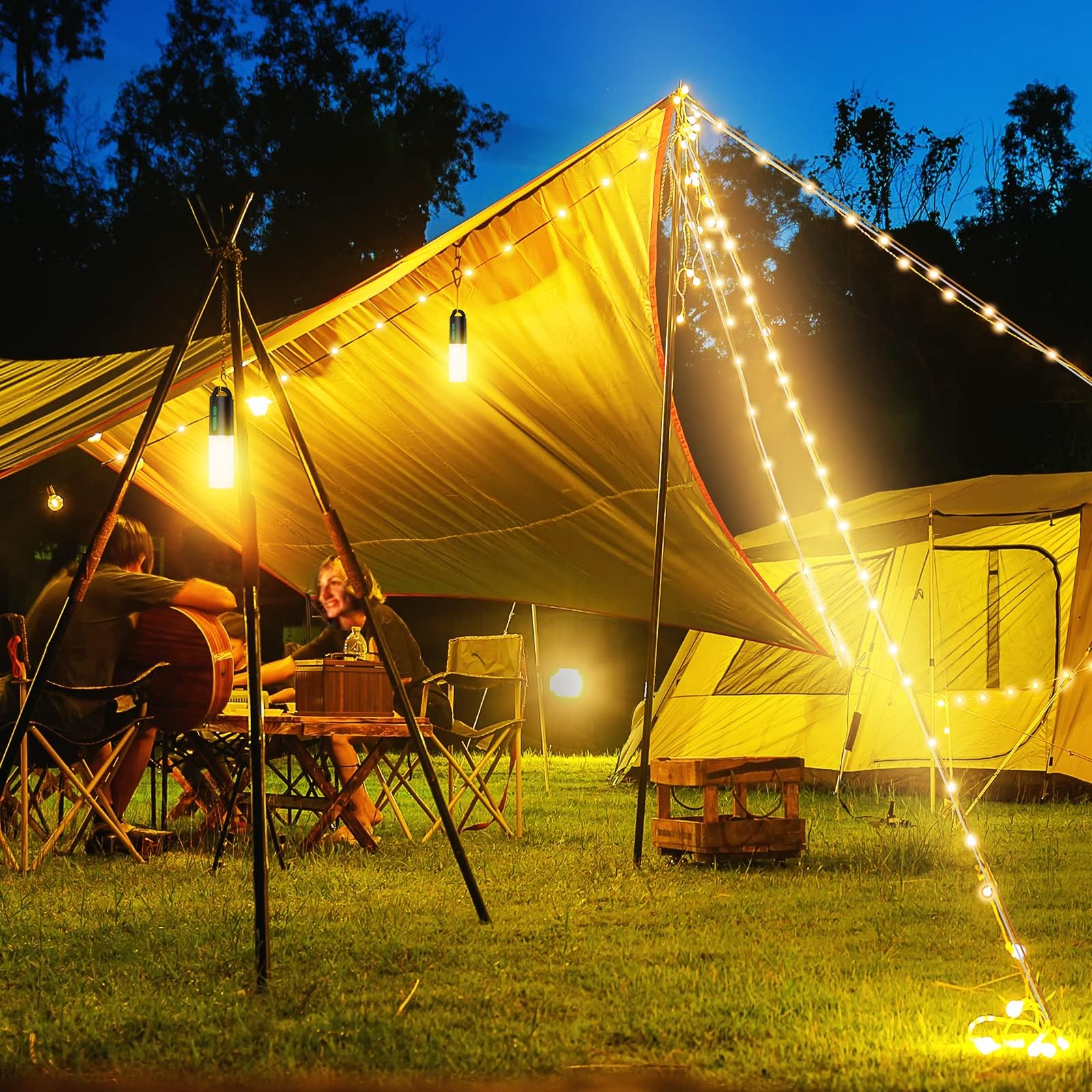 Camping String Lights,33Ft Light with Lanterns (4 in 1 Design)