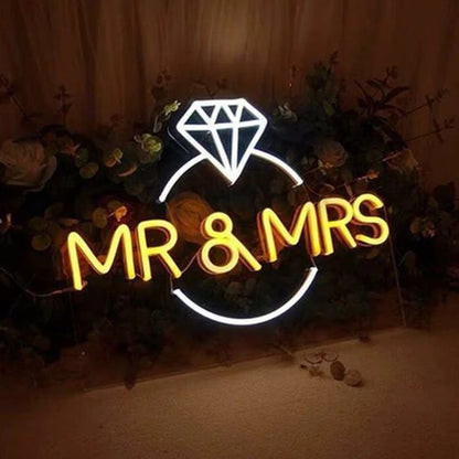 Custom Initials Diamond Ring Neon Sign For Wedding Party Valentine's Day