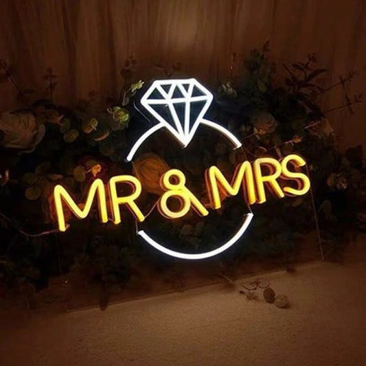 Custom Initials Diamond Ring Neon Sign For Wedding Party Valentine's Day